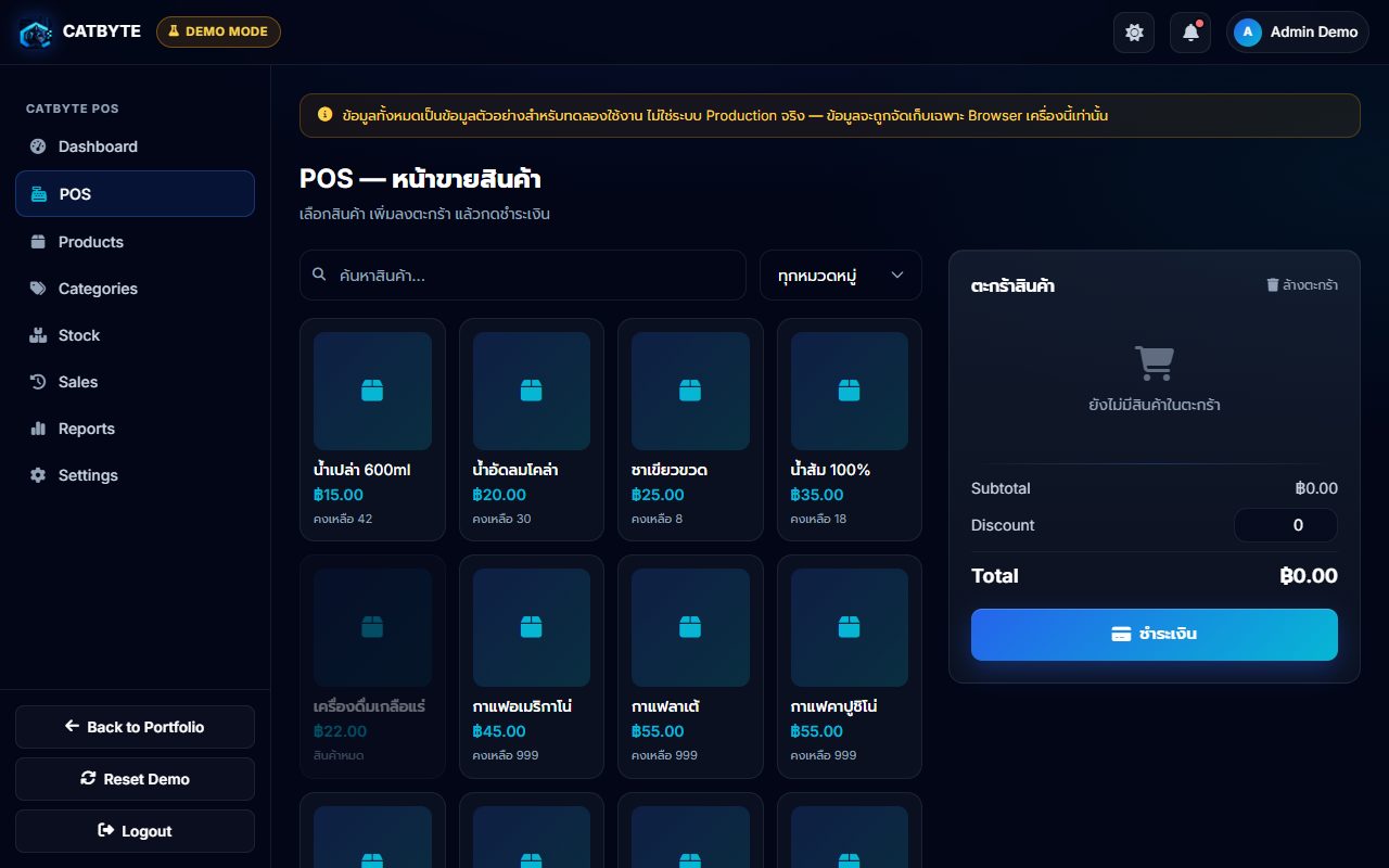 Screenshot of the CATBYTE POS live demo